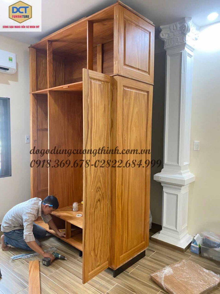 tủ áo 4 cánh 3 buồng 2 tầng